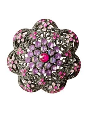 Vintage-Inspired Purple & Pink Crystal Flower Brooch